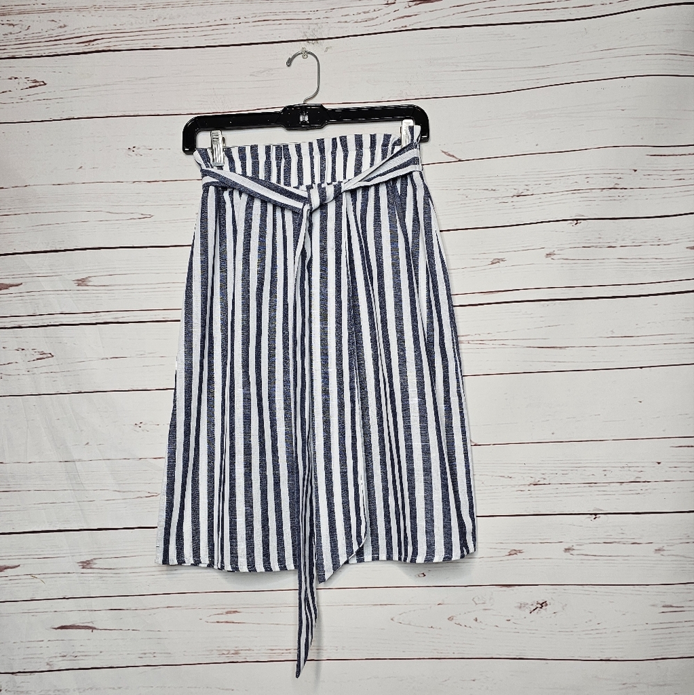 Shein Blue and White Striped Tie Waist Skirt